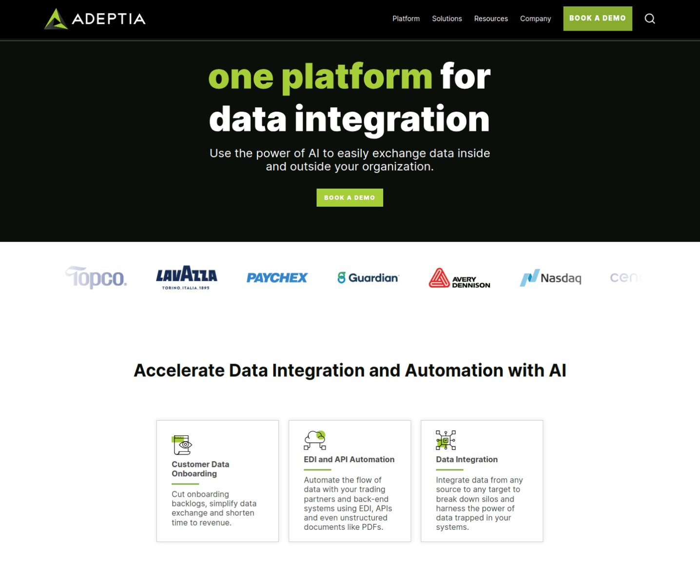 Adeptia website before rebranding and replatforming